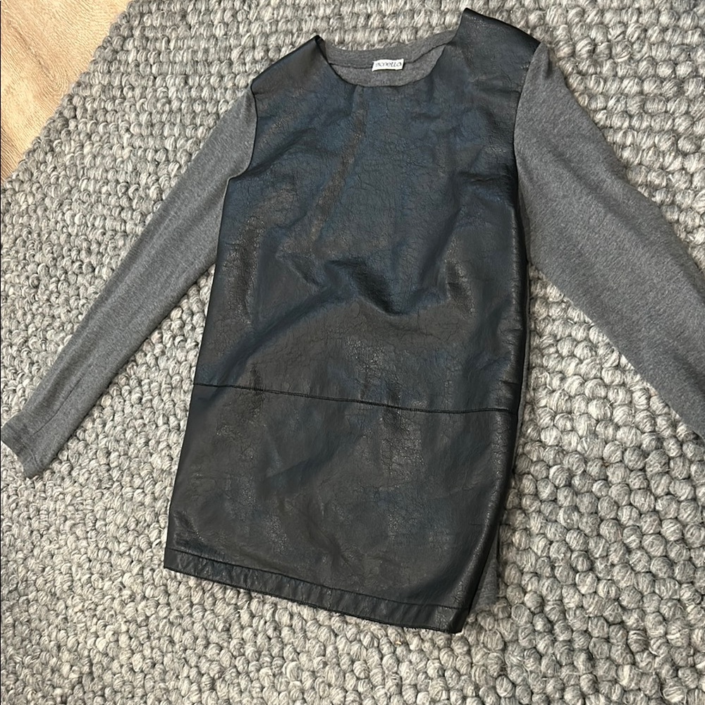 Simonetta Faux Leather/Gray Cotton LS Blouse Size 12/152